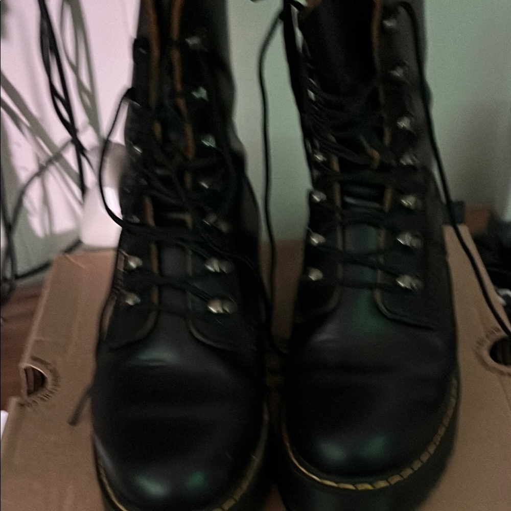 Black Leather Lace-Up Boots